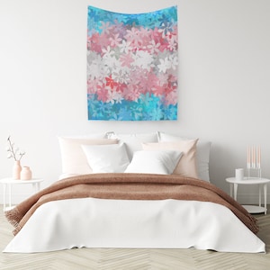 Abstract Floral Trans Pride Flag Cotton Sateen Wall Tapestry