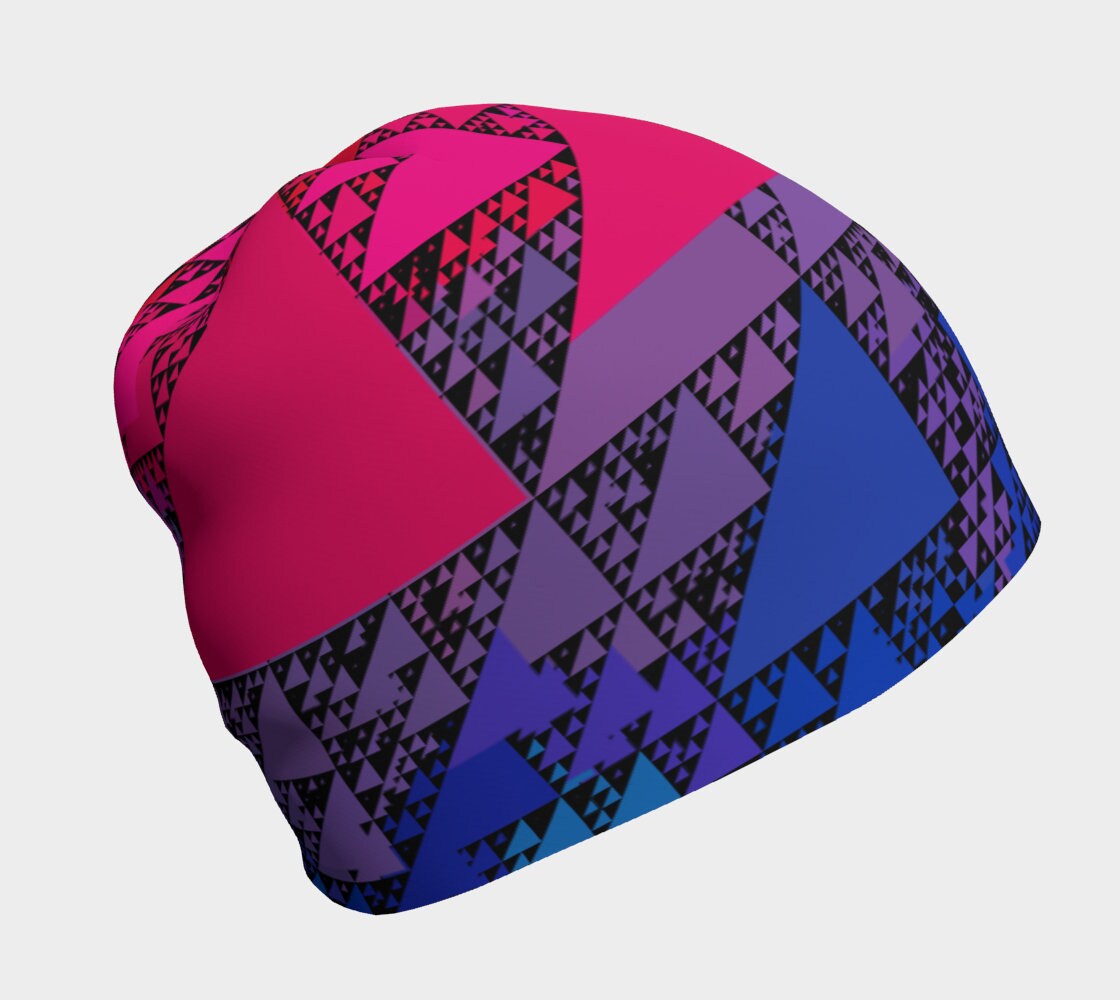Funky Geometric Sierpinski Triangle Fractal Abstract Bi Pride Flag Polyester Beanie