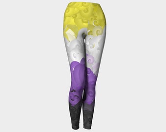 Psychedelic Funky Spiral Abstract Nonbinary Pride Flag Polyester Yoga Leggings