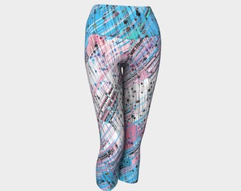 Grungy Trippy Funky Abstract Digital Trans Pride Flag Polyester Yoga Capris