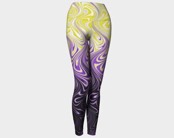 Groovy Squiggly Wavy Psychedelic Abstract NonBinary Pride Flag  Polyester Yoga Leggings