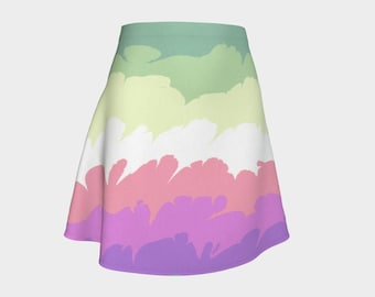 Groovy Quirky Eclectic Swirly Marbled Boho Trippy Abstract Digital Genderfae Pride Flag Polyester Flare Skirt