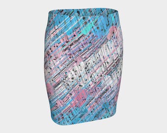 Grungy Trippy Funky Abstract Digital Trans Pride Flag Polyester Fitted Skirt