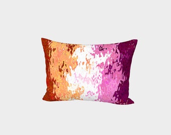 Trippy Ripply Squiggly Funky Digital Abstract Lesbian Pride Flag Pillow Sham, Standard or King Size, Cotton Sateen or Silk Twill