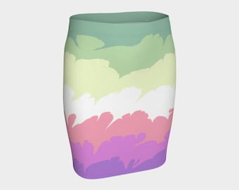 Groovy Quirky Eclectic Swirly Marbled Boho Trippy Abstract Digital Genderfae Pride Flag Polyester Fitted Skirt