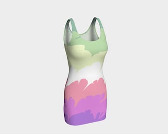 Groovy Quirky Eclectic Swirly Marbled Boho Trippy Abstract Digital Genderfae Pride Flag Polyester Bodycon Dress