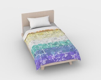 Groovy Boho Quirky Retro Mod Geometric Digital Abstract Genderfaun Pride Flag Cotton Satteen Duvet Cover, Twin, Full, Queen, or King size