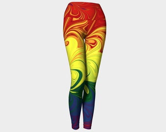 Swirly Psychedelic Gay Pride Flag Polyester Yoga Leggings