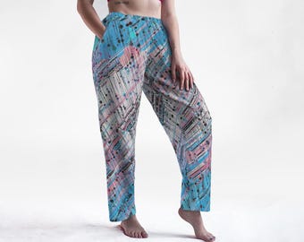 Grungy Trippy Funky Abstract Digital Trans Pride Flag Polyester Lounge / Pajama Pants