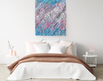Grungy Trippy Funky Abstract Digital Trans Pride Flag Cotton Sateen Wall Tapestry