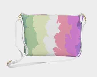 Groovy Quirky Eclectic Swirly Marbled Boho Trippy Abstract Digital Genderfae Pride Flag Vegan Leather Crossbody Purse