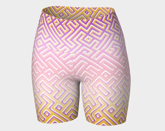 Groovy Geometric Retro Mod Quirky Eclectic Trippy Digital Abstract Maze Trixic Pride Flag Polyester Yoga Shorts