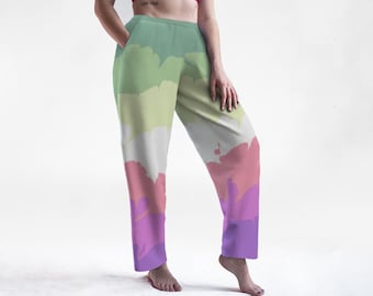 Groovy Quirky Eclectic Swirly Marbled Boho Trippy Abstract Digital Genderfae Pride Flag Polyester Lounge / Pajama Pants