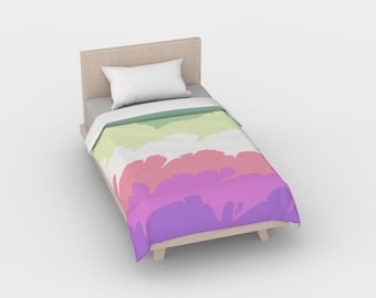 Groovy Quirky Eclectic Swirly Marbled Boho Trippy Abstract Digital Genderfae Pride Flag Cotton Sateen Duvet Cover