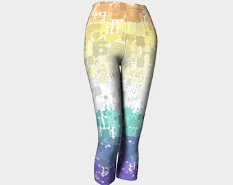 Groovy Boho Quirky Retro Mod Geometric Digital Abstract Genderfaun Pride Flag Polyester Capri Leggings