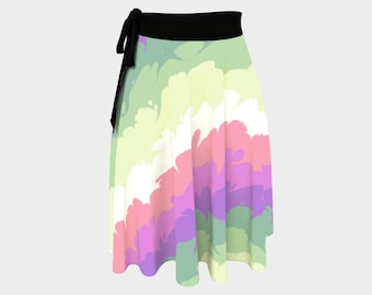 Groovy Quirky Eclectic Swirly Marbled Boho Trippy Abstract Digital Genderfae Pride Flag Polyester Wrap Skirt, One Size Fits All