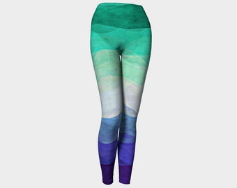 Groovy Swirly Boho Abstract Watercolor Gay Man Pride Flag Polyester Yoga Leggings