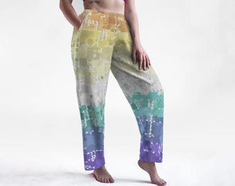 Groovy Boho Quirky Retro Mod Geometric Digital Abstract Genderfaun Pride Flag Polyester Lounge / Pajama Pants