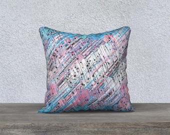 Grungy Trippy Funky Abstract Digital Trans Pride Flag 18” x 18” Cotton Pillow Case