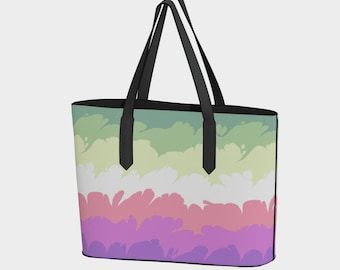 Groovy Quirky Eclectic Swirly Marbled Boho Trippy Abstract Digital Genderfae Pride Flag Vegan Leather Tote Bag