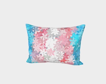 Abstract Floral Trans Pride Flag Pillow Sham, Standard or King Size, Cotton Sateen or Silk Twill