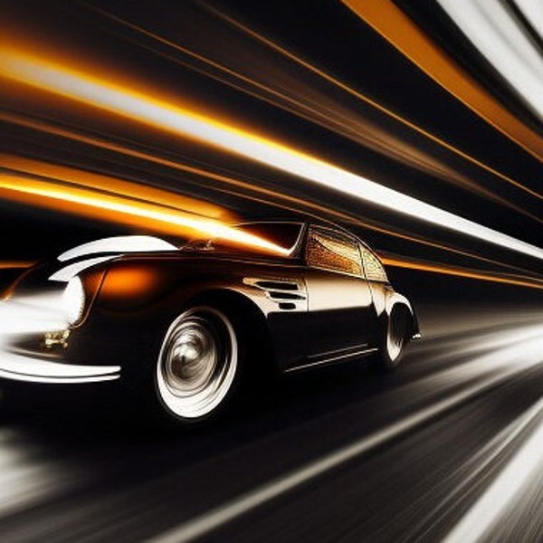 Fast Cars Vibrant City Lights Digital Posters