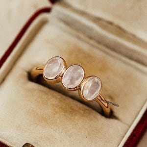 Vintage Blau Mondstein Verlobungsring, Lünette Regenbogen Mondstein Ring, 10K Rose Gold Einzigartige Frauen Ring, Juni Birthstone Ring Jahrestagsgeschenk