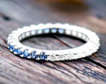 Blauer Saphir Diamant Ehering, 925 Sterling Silber Ringe, Saphir Stacking Voll Eternity Ring, September Birthstone Geschenk für Frauen
