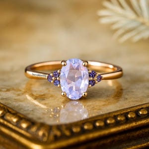 Vintage Lavender Amethyst Ring, Purple Gemstone Engagement Ring, Oval Cut Silver Ring, Amethyst Stacking Fine Women Jewelry, Gift For Wife