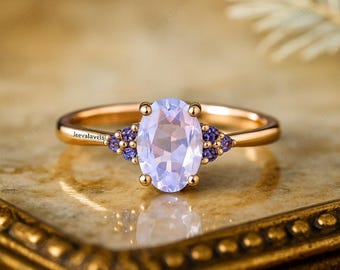 Vintage Lavender Amethyst Ring, Purple Gemstone Engagement Ring, Oval Cut Silver Ring, Amethyst Stacking Fine Women Jewelry, Gift For Wife