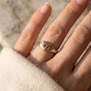14K Gold Claddagh Ring with Ruby Heart, Vintage Irish Friendship Ring, Dainty July Birthstone Jewelry, Romantic Promise Ring for Her