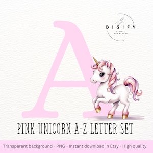 Pink Alphabet Letters clipart - Pink Unicorn Birthday - Alphabet PNG for Sublimation - Alphabet Clipart Bundle - Letters for Kids - Pastel