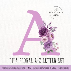 Letras do alfabeto de flores roxas - PNG floral roxo - Clipart de flores roxas - Download digital de menina flor - Download digital minimalista
