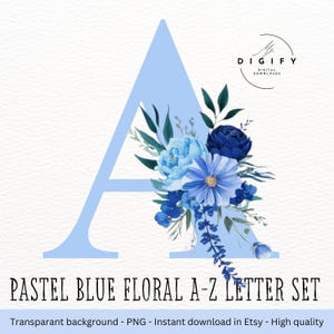 Blauwe bloemen brief PNG - aquarel bloemen letters PNG - alfabet clipart schattig - digitale download bloemen aquarel - kinderkamer kunst - Cricut