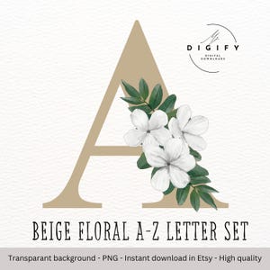 Letras beige PNG - Letras florales blancas - Paquete de imágenes prediseñadas para guardería - Imágenes prediseñadas de boda en acuarela - PNG de género neutro - Imágenes prediseñadas DIY - Cricut