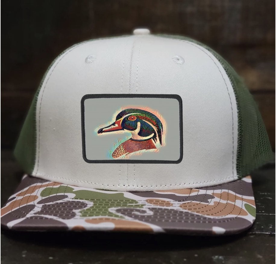 Wood Duck Trucker Hat , Vintage Old School Camo Mesh Classic