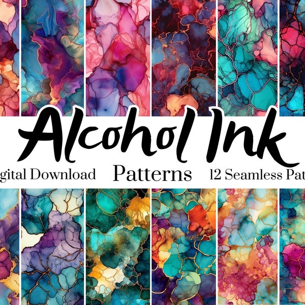 Alcohol Ink Seamless Patterns, 12 Digital Papers, Stained Glass Art, Prints For Scrapbooking, Wallpaper, Crafts, Invitations, Tumbler Wraps