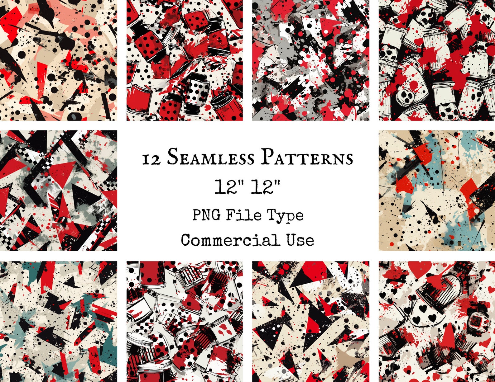 Trash Polka Seamless Patterns 12 Digital Papers Grunge Aesthetic