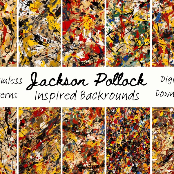 Jackson Pollock Inspired Backgrounds, 10 Digital Patterns, Prints For Wallpaper, Scrapbooking, Wall Art, Crafts, Web Design, Tumbler Wraps