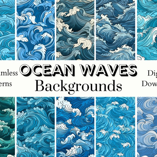 Ocean Waves Background, 10 Digital Papers, Printable Patterns For Scrapbooking, Crafts, Fabric, Nautical Backdrops, Seascape, Tumbler Wrap