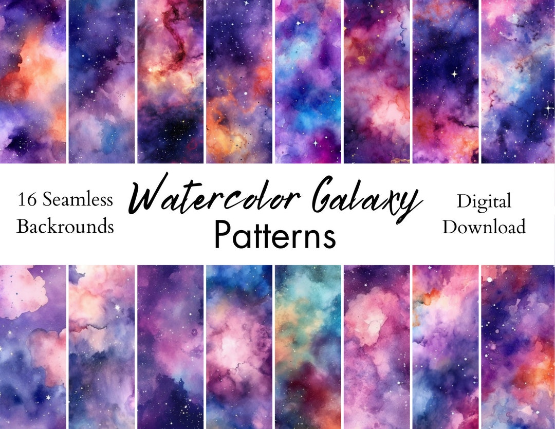 Watercolor Galaxy Patterns, 16 Digital Papers, Starry Night Sky ...