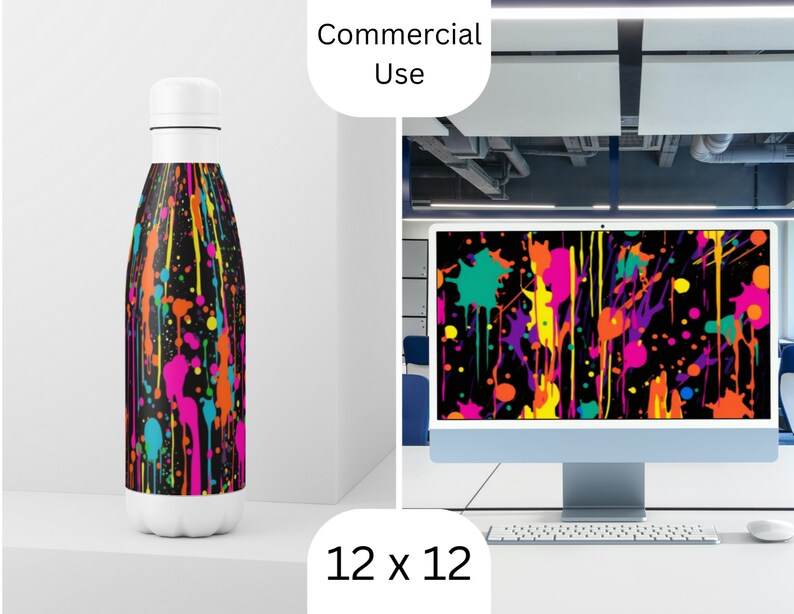 Neon Paint Splatters Seamless Patterns, 10 Digital Papers, Printable