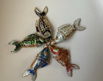 Cloisonne Goldfish Charm Pendant, Colorful DIY Jewelry Supplies