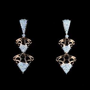 Elegant Lab Grown Diamond Earrings | Rose Gold Fan Design | 18K CVD Diamond Dangle Earrings | Modern Statement Jewelry | Gift for Her