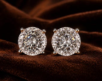 Portuguese Cut Diamond Stud Earrings, 2 Carat Each Diamond Studs, Large Round Diamond Earrings, Luxury Bridal Earrings, Gold Studs