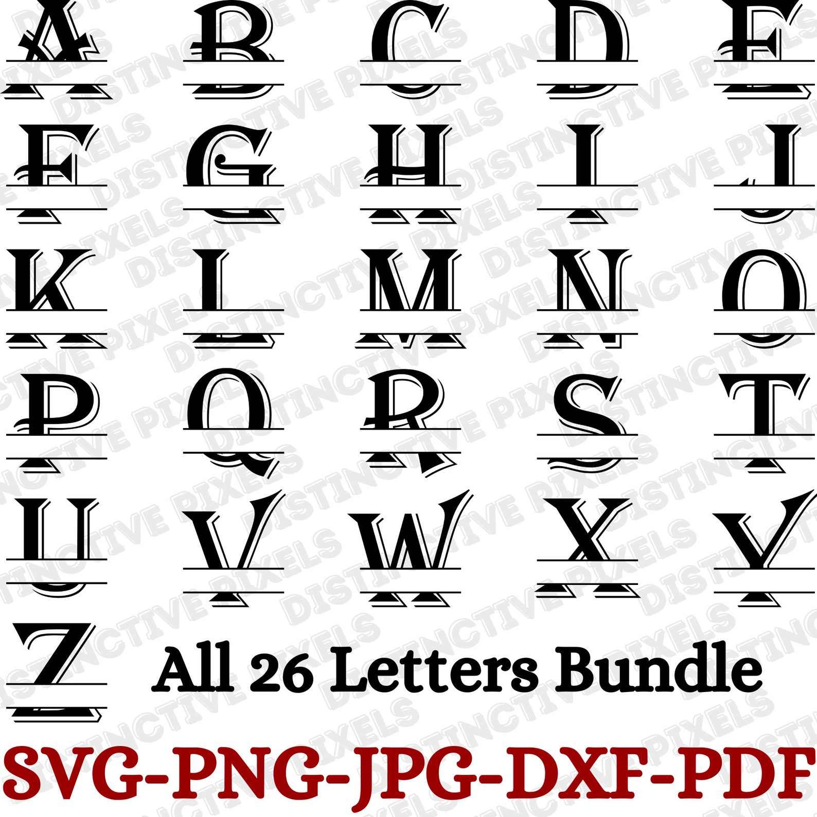 Unic Split Lettering Split Monogram Letters, Full Alphabet, Instant Digital Download Bundle ...