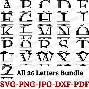 Lettres monogrammes séparées, alphabet complet, lot de téléchargement numérique instantané et fichiers coupés, surlignage des contours