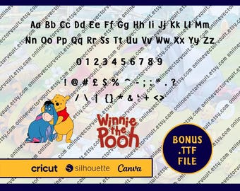 Fuente del alfabeto de Winnie the Pooh en formato SVG: Archivos vectoriales ABC (con archivo TTF adicional)