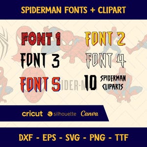 Held Spider-Man Cliparts Alphabet Schriftarten: Doodle abc Zahlen PNG - SVG - TTF (Digitale Dateien) Disney Marvel Alphabete