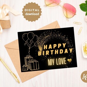 Printable Birthday card Instant download 7x5 inch cards for Birthdays. Birthday card to download. Birthday card with an Elegant finish.